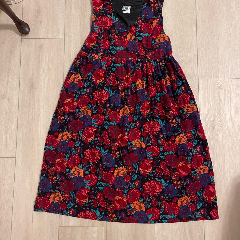 Vintage 80s LAURA ASHLEY Floral Corduroy Dress Jumper Size 12 Cottage Prairie